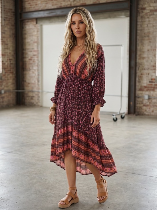 Umgee Dresses & Skirts - NWT UMGEE Boho Floral Print Tie Back High Low Asymmetrical Hi/Lo Dress